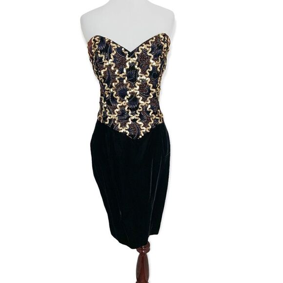 Jessica McClintock Gunne Sax 80's Velvet Sequin Mini Dress - Picture 1 of 11